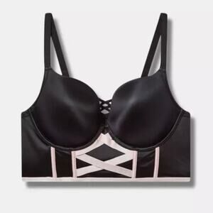 Torrid XO Plunge Push Up Shine Longline Straight Back Bra Size 44D